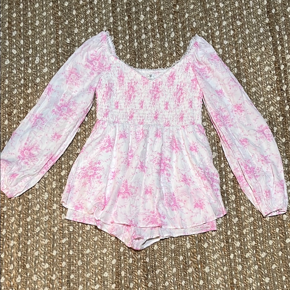 Altar'd State Pink and White Lace Detail Romper